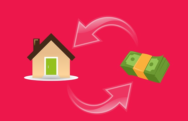 animovaný obrázek – hypotéka – výměna peněz za dům